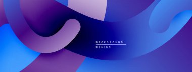 Soyut akışkan şekiller, canlı mavi mor gradyanlar. Arka planlar ve sunumlar için modern tasarım öğesi. Düz eğriler dinamik bileşim oluşturur.