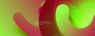 Soyut akışkan şekiller harmanlanarak, canlı bir arkaplan oluşturur. Renkler kırmızıdan sarıya geçer, yeşil renkler baskın gelir. Modern tasarım ögesi.