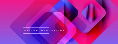 Soyut geometrik şekiller örtüşür, canlı pembeler, morlar, maviler yaratır. Modern tasarım elementleri dinamik görsel deneyim önerir.