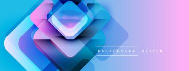 Soyut geometrik katmanlar canlı gradyan arkaplan oluşturur. Mavi, mor, pembe renkler düzgün bir şekilde harmanlanır. Modern tasarım ögesi.