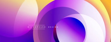 Soyut eğimler üst üste binen çemberler oluşturur. Mor, sarı renkler tasarımda baskın. Metin arka plan tasarımı okur. Modern, canlı estetik..