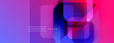 Soyut gradyan katmanlar çakışıyor, dinamik görsel etki yaratıyor. Mor, pembe, mavi renkler düzgün bir şekilde harmanlanır. Modern tasarım ögesi.