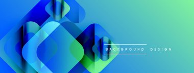 Soyut geometrik şekiller örtüşüyor, canlı mavi, yeşil bir eğim yaratıyor. Modern tasarım teknoloji, yenilik, akıcılık öneriyor..
