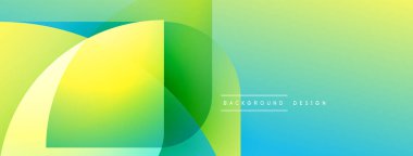 Soyut, enerjik şekiller çakışıyor. Yeşil, sarı, mavi gradyanlar modern tasarım yaratır. Minimalist estetik, temiz kompozisyon.