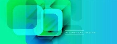 Soyut geometrik şekiller çakışıyor. Canlı turkuaz, yeşil renkler modern tasarım yaratır. Yumuşak gradyanlar dinamik görsel efekt sunar.