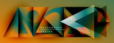 Soyut geometrik şekiller, canlı renkler, modern tasarım. Üst üste binen üçgenler dinamik görsel doku oluşturur. Arkaplan eğimleri, metin ögeleri.