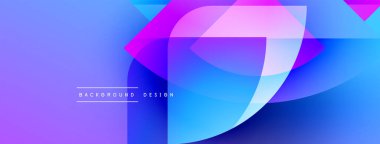Soyut arkaplan özellikleri üst üste binen şeffaf şekiller. Mavi, mor, pembe renkler dinamik görsel efekt yaratır. Modern tasarım ögesi.