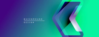 Soyut eğim arkaplanı. Modern tasarım katmanlı şekilleri, canlı renkleri, mordan yeşile geçişi içerir. Minimalist estetik.