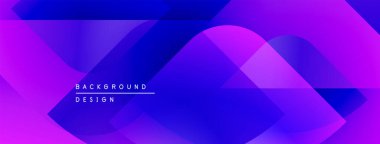Soyut arkaplan canlı mor, mavi eğimli. Üst üste binen şekiller dinamik görsel efekt yaratır. Modern tasarım elemanları.