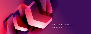 Soyut geometrik şekiller örtüşüyor, canlı mor, pembe renk değişimi yaratıyor. Arkaplan ve afişler için modern tasarım ögesi.