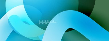 Soyut akışkan şekiller, mavi tonlar, yeşil aksanlar. Modern tasarım, pürüzsüz eğimler, dinamik kompozisyon. Minimalist estetik.