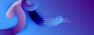 Soyut sıvı şekilleri, canlı maviler, morlar dinamik bir zemin oluşturur. Modern tasarım elementleri hareket, derinlik.