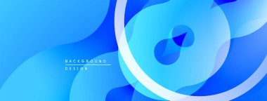 Soyut mavi tasarım, üst üste binen daireler, dalgalar. Modern gradyan dinamik görsel efekt yaratır. Pürüzsüz şekiller akıcılığı, derinliği gösterir..