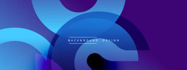 Soyut gradyan şekiller çakışıyor, dinamik görsel etki yaratıyor. Mavi, mor renkler kompozisyona hakim. Metin arkaplan tasarımı okur.