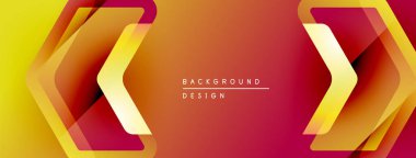 Soyut arka planda canlı turuncu, sarı gradyanlar var. Geometrik şekiller dinamik görsel efekt yaratır. Modern tasarım ögesi.