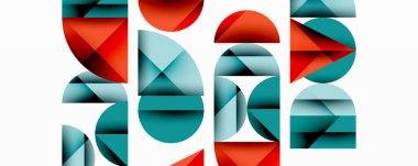 Soyut geometrik bileşim. Kırmızı, deniz mavisi şekilleri örtüşüyor, dinamik görsel ritim yaratıyor. Minimalist tasarım, temiz çizgiler, modern estetik..