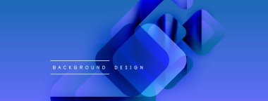 Soyut mavi geometrik şekiller kesişir. Gradyan gölgeler derinlik yaratır, arka planlar için modern tasarım unsuru. Minimalist estetik.