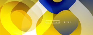 Soyut geometrik şekiller örtüşür, parlak sarı, mavi, beyaz renkler yaratır. Arkaplan ve sunumlar için modern tasarım ögesi.