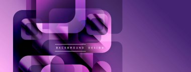 Soyut mor geometrik desen. Üst üste binen kareler modern tasarım yaratır. Gradyan gölgeler derinlik ve görsel ilgi ekler.