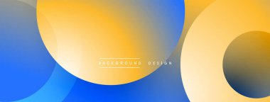 Soyut sıvı şekilleri kesişir. Mavi, sarı renkler modern arka plan tasarımı yaratır. Minimalist estetik, pürüzsüz gradyanlar mevcut.