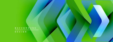 Soyut geometrik desen. Parlak yeşil, mavi renkler dinamik görsel efekt yaratır. Arka planlar ve pankartlar için modern tasarım uygun.
