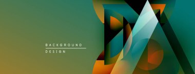 Soyut geometrik şekiller örtüşüyor, canlı renk eğimleri yaratıyor. Modern tasarım deniz mavisi, turuncu ve yeşil renklere sahiptir. Minimalist arkaplan.