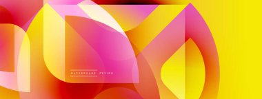 Soyut canlı tasarım, yarı saydam şekillerle örtüşen özellikler. Sıcak renk eğimleri dinamik görsel efekt yaratır. Modern arkaplan ögesi.