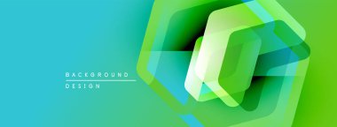 Soyut geometrik tasarım. Canlı turkuaz, yeşil gradyanlar modern zemin oluşturur. Üst üste binen altıgenler derinlik ve yenilik öneriyor.