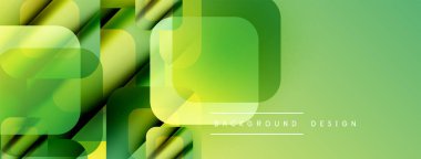 Soyut yeşil şekiller örtüşür, dinamik görsel doku oluşturur. Modern tasarım elementleri teknoloji ve yenilik öneriyor. Işık eğimleri derinliği arttırır.