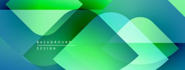 Soyut geometrik tasarım. Üst üste binen kareler, dikdörtgenler parlak yeşil, mavi gradyanlar oluşturur. Projeler için modern arkaplan dokusu.