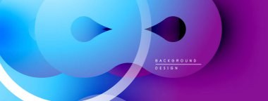 Soyut sıvı şekilleri, mavi mor gradyan. Modern tasarım, düz kıvrımlar, dinamik kompozisyon. Minimalist estetik.