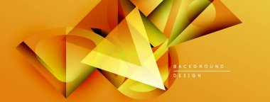 Soyut geometrik şekiller üst üste binerek dinamik turuncu ve sarı kompozisyon oluşturur. Modern tasarım elementleri hareket, derinlik.