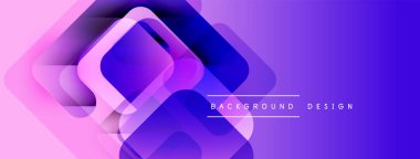 Soyut geometrik şekiller üst üste binerek canlı mor gradyan oluşturur. Modern tasarım elementleri dijital sanat ve teknoloji odaklı.