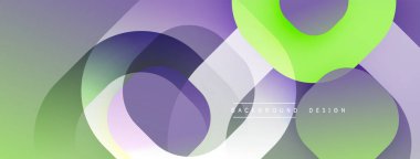Soyut geometrik şekiller örtüşüyor, canlı renk eğimleri yaratıyor. Yumuşak mor, yeşil renkler tasarımda baskın. Modern, akıcı bileşim.
