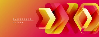 Soyut geometrik şekiller örtüşür, parlak turuncu, sarı ve pembe renkler yaratır. Arkaplan ve afişler için modern tasarım ögesi.