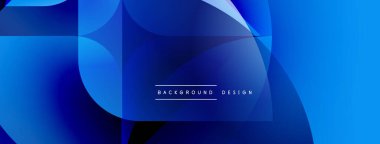 Soyut mavi eğimler çakışıyor, dinamik şekiller yaratıyor. Modern tasarım pürüzsüz geçişler, canlı renkler, basit metinler içerir.