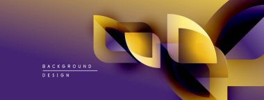 Soyut altın kurdeleler mor gradyanın üzerinden akar. Modern tasarım elementleri dinamik görsel etki yaratır. Arkaplan metni arkaplan tasarımı okur.