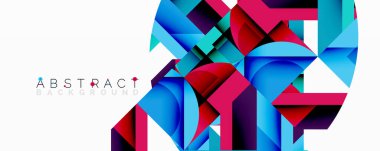 Geometrik şekiller örtüşüyor, renkli ve soyut bir tasarım yaratıyor. Modern bileşim gradyan, doku ve dinamik görsel efekt kullanır.