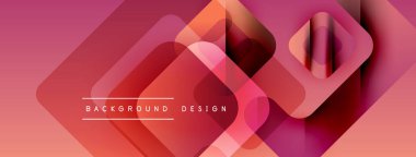 Soyut geometrik şekiller örtüşür, canlı bir gradyan arkaplan oluşturur. Pembe, turuncu renkler tasarıma egemen, modern estetik.