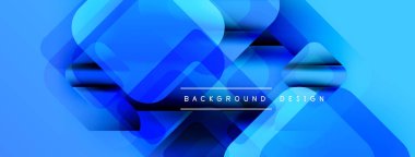 Soyut mavi arkaplan özellikleri üst üste binen geometrik şekiller. Gradyan renkler dinamik görsel efekt yaratır. Modern tasarım elemanları.