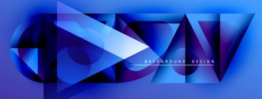 Soyut geometrik şekiller, canlı mavi renkler, dinamik kompozisyon. Modern tasarım elementleri geleceksel görsel etki yaratır.