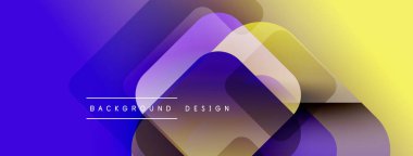 Soyut geometrik şekiller örtüşür, canlı bir değişim etkisi yaratır. Mor, sarı renkler kompozisyona hakim. Modern tasarım ögesi.