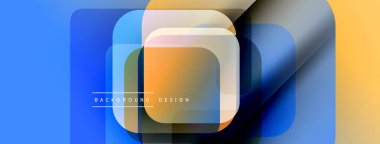 Soyut geometrik şekiller çakışıyor. Mavi, turuncu renkler modern tasarım yaratır. Minimalist tarz, temiz çizgiler görsel ilgi gösterir.