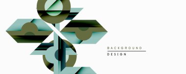 Soyut geometrik tasarım üst üste binen şekiller içerir. Teal, zeytin, koyu gölgeler derinlik yaratır. Minimalist stil, temiz hatlar modern estetiği akla getiriyor. Çeşitli projeler için uygun arkaplan.