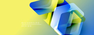 Soyut geometrik şekiller örtüşür, parlak sarı ve mavi renkler yaratır. Modern tasarım elementleri teknoloji ve yenilik öneriyor. Arkaplan özellikleri metin etiketleri.