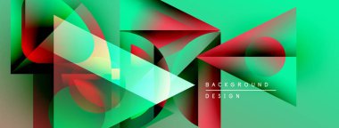 Soyut geometrik şekiller örtüşür, canlı deniz mavisi, kırmızı, sarı renkler oluşturur. Modern tasarım elementleri dinamik bileşimi önerir.