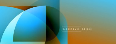 Soyut geometrik şekiller örtüşüyor, canlı renk eğimleri yaratıyor. Tasarımda deniz mavisi, mavi, kahverengi renkler var. Minimalist estetik.