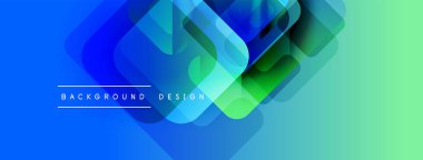 Soyut geometrik şekiller örtüşüyor, canlı mavi, yeşil bir eğim yaratıyor. Metin arka plan tasarımı okur. Modern görsel kompozisyon.