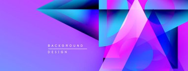 Soyut geometrik şekiller, canlı mor renkler tasarımda baskın. Modern, dinamik kompozisyon görsel ilgi yaratır. Kademeli efektler derinliği arttırır.