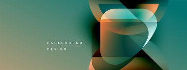 Soyut geometrik şekiller örtüşür, dinamik görsel efekt yaratır. Teal, turuncu renkler kompozisyona hakim. Modern tasarım ögesi.